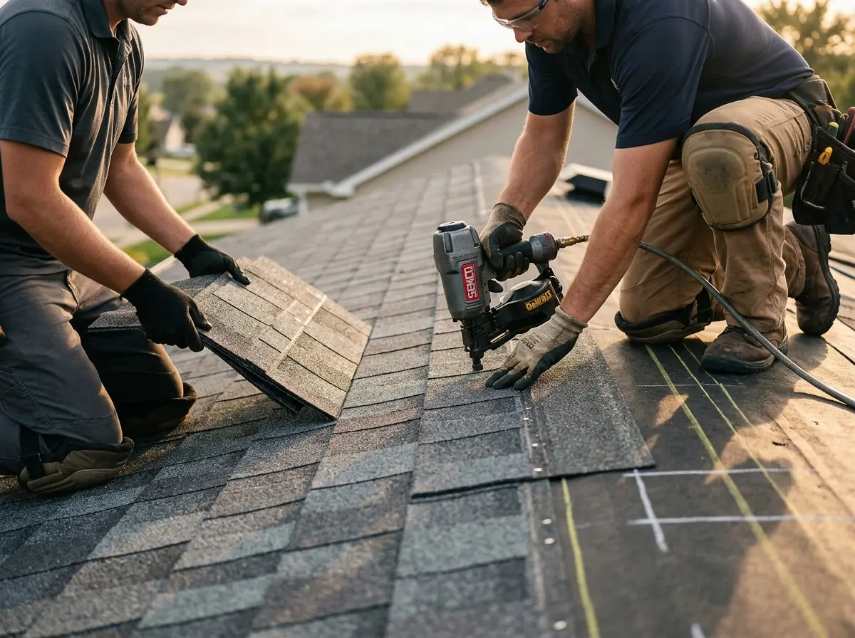 Professional roofer working on a residential roof in Apollo Beach